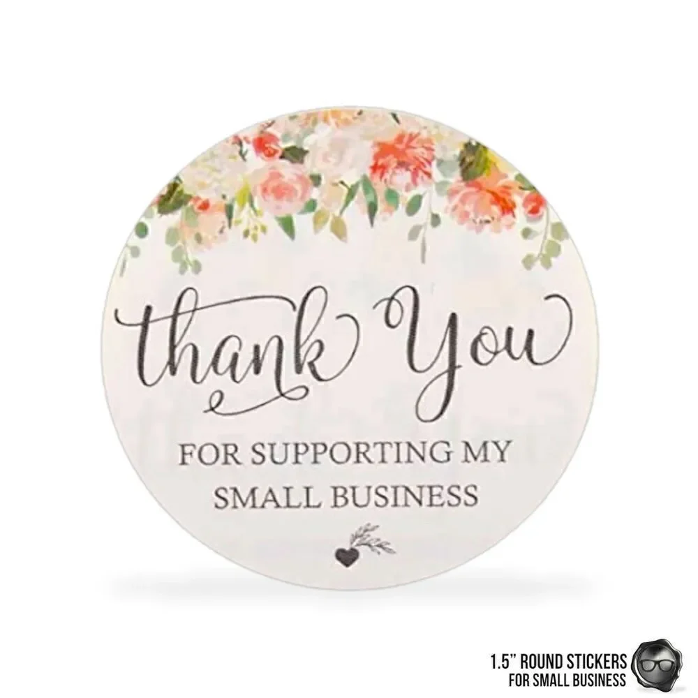 BULK ROLL PASTEL FLORAL STICKERS THANK YOU FOR SUPPORTING MY SMALL BUSINESS 1.5”